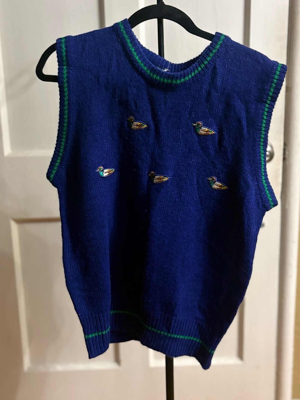 Navy Blue Kids Sleeveless Sweater Vest with Duck Embroidery